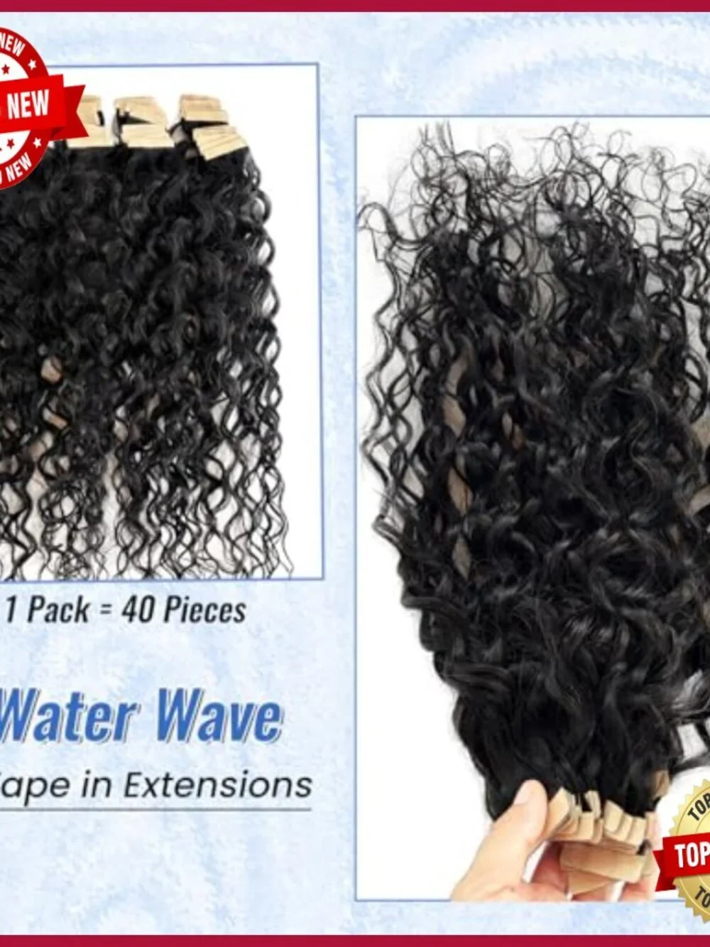 24 Inch Water Wave Tape In Human Hair Extensions 40 Pieces 100G
